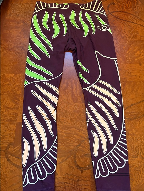 Tory Burch Pants - Tory Burch Purple Leggings with Lime Green & Cream Graphic Print